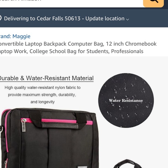 Laptop Convertible Backpack 12 inch Computer Pouch Bag Black with Pink BRAND NEW - Picture 9 of 9